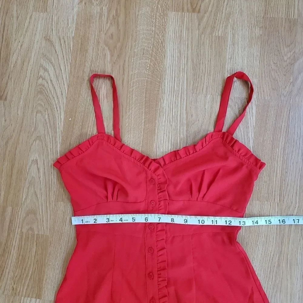 TOPSHOP Red Ruffle Button Down Slipdress Sz 2 - Picture 10 of 11